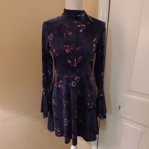 As U Wish Floral Bell Sleeve Velvet Dress